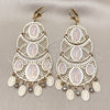Oro Laminado Chandelier Earring, Gold Filled Style Guadalupe Design, with White Crystal, Polished, Tricolor, 02.331.0071