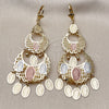 Oro Laminado Chandelier Earring, Gold Filled Style Guadalupe Design, Diamond Cutting Finish, Tricolor, 02.331.0072