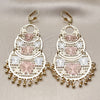 Oro Laminado Chandelier Earring, Gold Filled Style Butterfly and Flower Design, Diamond Cutting Finish, Tricolor, 02.331.0073