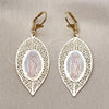 Oro Laminado Dangle Earring, Gold Filled Style Leaf and Guadalupe Design, Polished, Tricolor, 02.331.0074