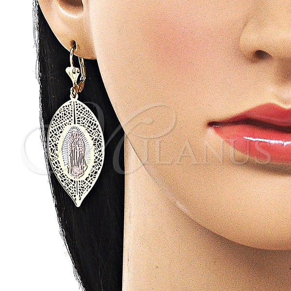 Gold Filled Ring — Dangle Earring Leaf and Guadalupe Design Polished Tricolor — alternate product view — SKU 161948 | Oro Laminado anillo — Dangle Earring Leaf and Guadalupe diseño pulido Tricolor — SKU 161948