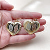 Oro Laminado Dangle Earring, Gold Filled Style Heart and Guadalupe Design, Diamond Cutting Finish, Tricolor, 02.331.0075