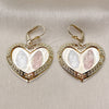 Oro Laminado Dangle Earring, Gold Filled Style Heart and Guadalupe Design, Diamond Cutting Finish, Tricolor, 02.331.0075