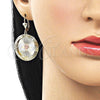 Oro Laminado Dangle Earring, Gold Filled Style Dolphin and Heart Design, Diamond Cutting Finish, Tricolor, 02.331.0076