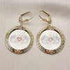 Oro Laminado Dangle Earring, Gold Filled Style Dolphin and Heart Design, Diamond Cutting Finish, Tricolor, 02.331.0076