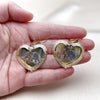 Oro Laminado Dangle Earring, Gold Filled Style Heart and Elephant Design, Diamond Cutting Finish, Tricolor, 02.331.0078