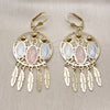 Oro Laminado Chandelier Earring, Gold Filled Style Guadalupe and Leaf Design, Diamond Cutting Finish, Tricolor, 02.331.0080