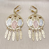 Oro Laminado Chandelier Earring, Gold Filled Style Guadalupe and Leaf Design, Diamond Cutting Finish, Tricolor, 02.331.0080