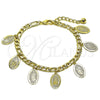 Oro Laminado Charm Bracelet, Gold Filled Style Guadalupe and Figaro Design, Polished, Golden Finish, 03.331.0085.1.07
