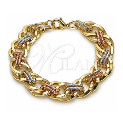 Oro Laminado Fancy Bracelet, Gold Filled Style Polished, Tricolor, 03.331.0102.1.08 (Thickness, 8 Inches Length)