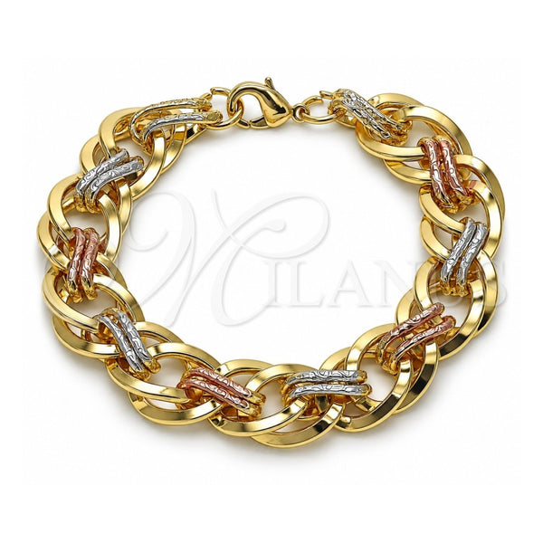 Oro Laminado Fancy Bracelet, Gold Filled Style Polished, Tricolor, 03.331.0102.1.08 (Thickness, 8 Inches Length)