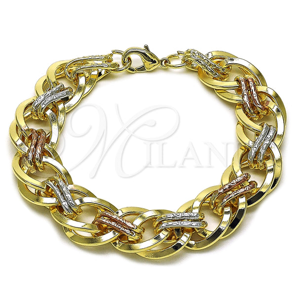Oro Laminado Fancy Bracelet, Gold Filled Style Polished, Tricolor, 03.331.0102.1.08 (Thickness, 8 Inches Length)
