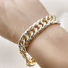 Oro Laminado Solid Bracelet, Gold Filled Style Greek Key Design, Polished, Tricolor, 03.331.0334.09 (16 MM Thickness, 9 Inches Length)