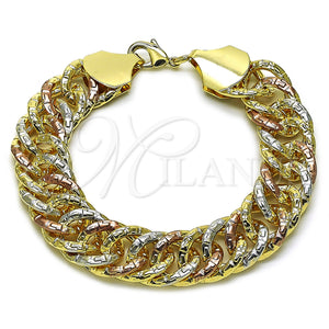 Gold Filled Bracelet — Solid Bracelet Greek Key Design Polished Tricolor 03. — main product view — SKU 161957 | Oro Laminado brazalete — sólido Bracelet Greek Key diseño pulido Tricolor 03. — SKU 161957