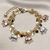 Oro Laminado Charm Bracelet, Gold Filled Style Elephant Design, Polished, Tricolor, 03.331.0335.07 (06 MM Thickness, 7 Inches Length)