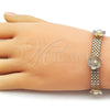 Oro Laminado Fancy Bracelet, Gold Filled Style Flower Design, Polished, Tricolor, 03.331.0337.07