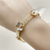 Oro Laminado Fancy Bracelet, Gold Filled Style Flower Design, Polished, Tricolor, 03.331.0337.07