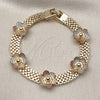 Oro Laminado Fancy Bracelet, Gold Filled Style Flower Design, Polished, Tricolor, 03.331.0337.07