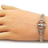 Oro Laminado Fancy Bracelet, Gold Filled Style San Judas and Butterfly Design, with Multicolor Cubic Zirconia, Polished, Golden Finish, 03.283.0412.1.07