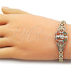 Oro Laminado Fancy Bracelet, Gold Filled Style San Judas and Butterfly Design, with Multicolor Cubic Zirconia, Polished, Golden Finish, 03.283.0412.1.07 (06 MM Thickness, 7 Inches Length)