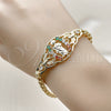 Oro Laminado Fancy Bracelet, Gold Filled Style San Judas and Butterfly Design, with Multicolor Cubic Zirconia, Polished, Golden Finish, 03.283.0412.1.07 (06 MM Thickness, 7 Inches Length)