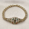 Oro Laminado Fancy Bracelet, Gold Filled Style San Judas and Butterfly Design, with Multicolor Cubic Zirconia, Polished, Golden Finish, 03.283.0412.1.07 (06 MM Thickness, 7 Inches Length)