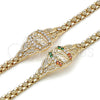 Oro Laminado Fancy Bracelet, Gold Filled Style San Judas and Butterfly Design, with Multicolor Cubic Zirconia, Polished, Golden Finish, 03.283.0412.1.07 (06 MM Thickness, 7 Inches Length)