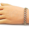 Oro Laminado Fancy Bracelet, Gold Filled Style Miami Cuban Design, with White Cubic Zirconia, Polished, Golden Finish, 03.283.0488.07