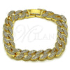 Oro Laminado Fancy Bracelet, Gold Filled Style Miami Cuban Design, with White Cubic Zirconia, Polished, Golden Finish, 03.283.0488.07