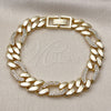 Oro Laminado Fancy Bracelet, Gold Filled Style Figaro Design, with White Cubic Zirconia, Polished, Golden Finish, 03.283.0489.0.7