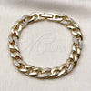 Oro Laminado Fancy Bracelet, Gold Filled Style Miami Cuban Design, with White Cubic Zirconia, Polished, Golden Finish, 03.283.0490.07
