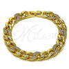 Oro Laminado Fancy Bracelet, Gold Filled Style Miami Cuban Design, with White Cubic Zirconia, Polished, Golden Finish, 03.283.0490.07