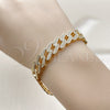 Oro Laminado Fancy Bracelet, Gold Filled Style Miami Cuban Design, with White Cubic Zirconia, Polished, Golden Finish, 03.283.0492.07