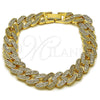 Oro Laminado Fancy Bracelet, Gold Filled Style Miami Cuban Design, with White Cubic Zirconia, Polished, Golden Finish, 03.283.0492.07 (Thickness, 8 Inches Length)