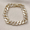 Oro Laminado Fancy Bracelet, Gold Filled Style Miami Cuban Design, with White Cubic Zirconia, Polished, Golden Finish, 03.283.0496.07