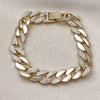 Oro Laminado Fancy Bracelet, Gold Filled Style Miami Cuban Design, with White Cubic Zirconia, Polished, Golden Finish, 03.283.0496.07 (Thickness, 8 Inches Length)