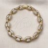 Oro Laminado Fancy Bracelet, Gold Filled Style Puff Mariner Design, with White Cubic Zirconia, Polished, Golden Finish, 03.283.0497.07