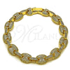 Oro Laminado Fancy Bracelet, Gold Filled Style Puff Mariner Design, with White Cubic Zirconia, Polished, Golden Finish, 03.283.0497.07