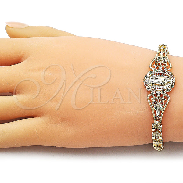 Gold Filled Bracelet — Fancy Bracelet Guadalupe and Butterfly Design with Multicolor — alternate product view — SKU 161973 | Oro Laminado brazalete — elegante Bracelet Guadalupe and mariposa diseño with Multicolor — SKU 161973