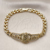 Oro Laminado Fancy Bracelet, Gold Filled Style Guadalupe and Flower Design, with White Cubic Zirconia, Polished, Golden Finish, 03.283.0500.07