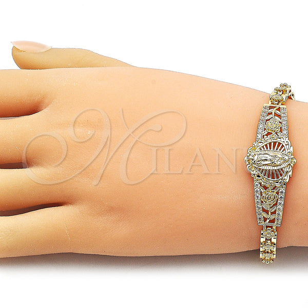 Gold Filled Bracelet — Fancy Bracelet Guadalupe and Flower Design with White — alternate product view — SKU 161974 | Oro Laminado brazalete — elegante Bracelet Guadalupe and flor diseño with blanco — SKU 161974