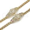 Oro Laminado Fancy Bracelet, Gold Filled Style Guadalupe and Flower Design, with White Cubic Zirconia, Polished, Golden Finish, 03.283.0500.07 (Thickness, 8 Inches Length)