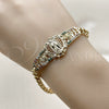 Oro Laminado Fancy Bracelet, Gold Filled Style Guadalupe and Flower Design, with Multicolor Cubic Zirconia, Polished, Golden Finish, 03.283.0500.1.07 (Thickness, 8 Inches Length)