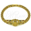 Oro Laminado Fancy Bracelet, Gold Filled Style Guadalupe and Flower Design, with Multicolor Cubic Zirconia, Polished, Golden Finish, 03.283.0500.1.07 (Thickness, 8 Inches Length)