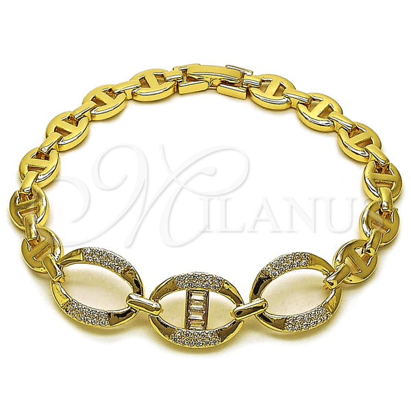 Oro Laminado Fancy Bracelet, Gold Filled Style Puff Mariner and Mariner Design, with White Cubic Zirconia, Polished, Golden Finish, 03.283.0501.07