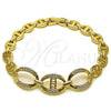 Oro Laminado Fancy Bracelet, Gold Filled Style Puff Mariner and Mariner Design, with White Cubic Zirconia, Polished, Golden Finish, 03.283.0501.07