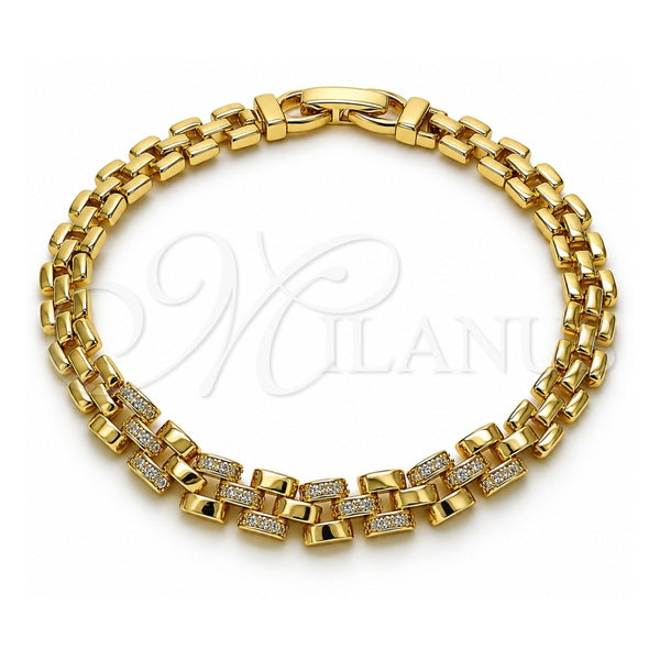 Oro Laminado Fancy Bracelet, Gold Filled Style with White Cubic Zirconia, Polished, Golden Finish, 03.283.0502.07 (06 MM Thickness, 7 Inches Length)