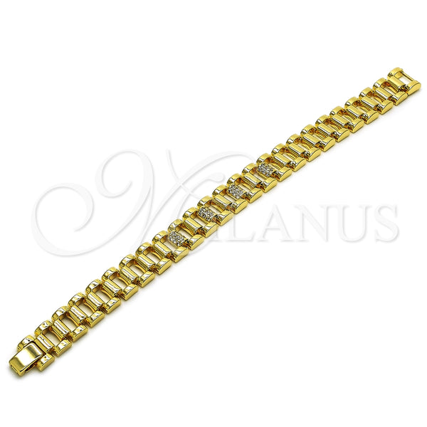 Oro Laminado Fancy Bracelet, Gold Filled Style with White Cubic Zirconia, Polished, Golden Finish, 03.283.0503.07