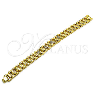 Oro Laminado Fancy Bracelet, Gold Filled Style with White Cubic Zirconia, Polished, Golden Finish, 03.283.0503.07 (Thickness, 7 Inches Length)