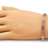 Oro Laminado Fancy Bracelet, Gold Filled Style Greek Key Design, with White Micro Pave, Polished, Golden Finish, 03.283.0505.07
